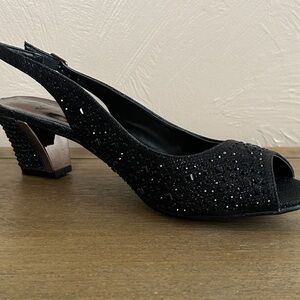Enzo Romeo Black Glitter Peep-Toe Low Heels
Rhinestone Wedge Evening Shoes Sz 10